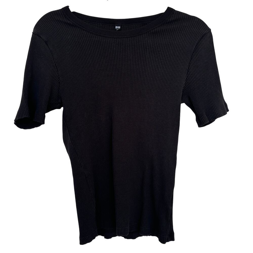 UNIQLO Women's Black Soft Ribbed Short Sleeve Shirt, Size S, Like New